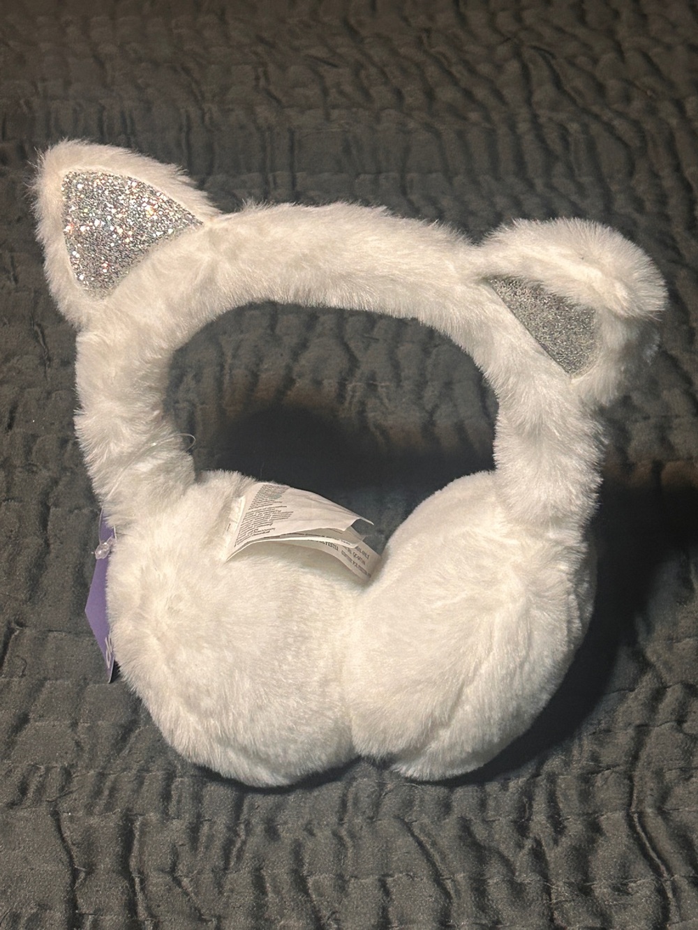 Claire's White Furry Cat Ear Earmuffs with Silver Glitter Accents